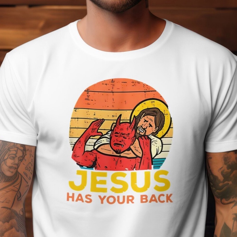 Jesus Has Your Back Men’s T-shirt White 100% Cotton